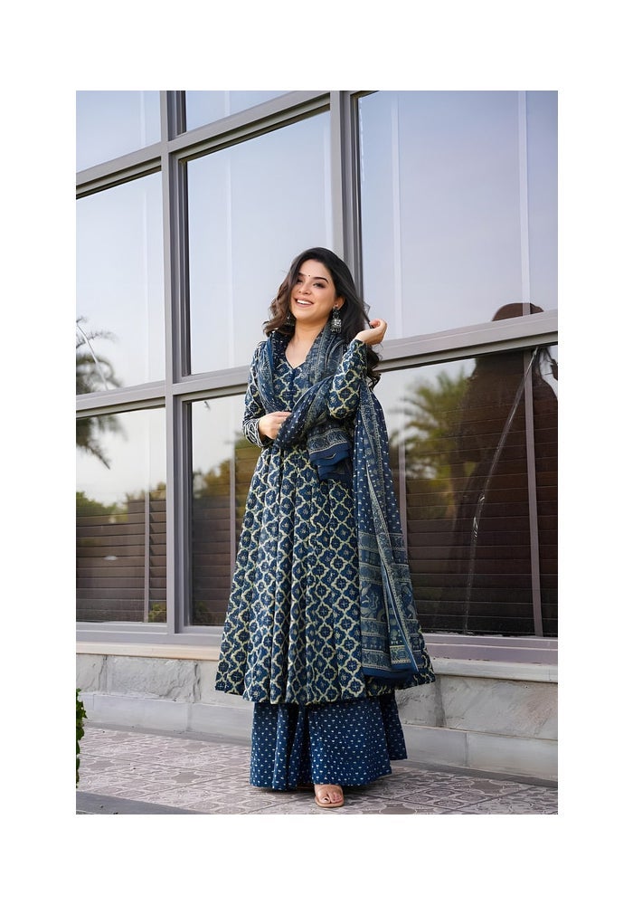 Malishka Export Navy Blue Anarkali Kurta Pant With Dupatta for Women - Image 3